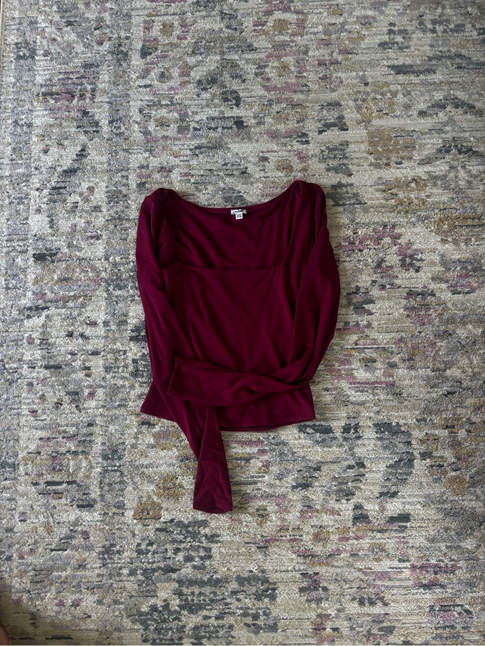 GARAGE - Women's Long Sleeve Scoop Neck Top - in cherry red color
